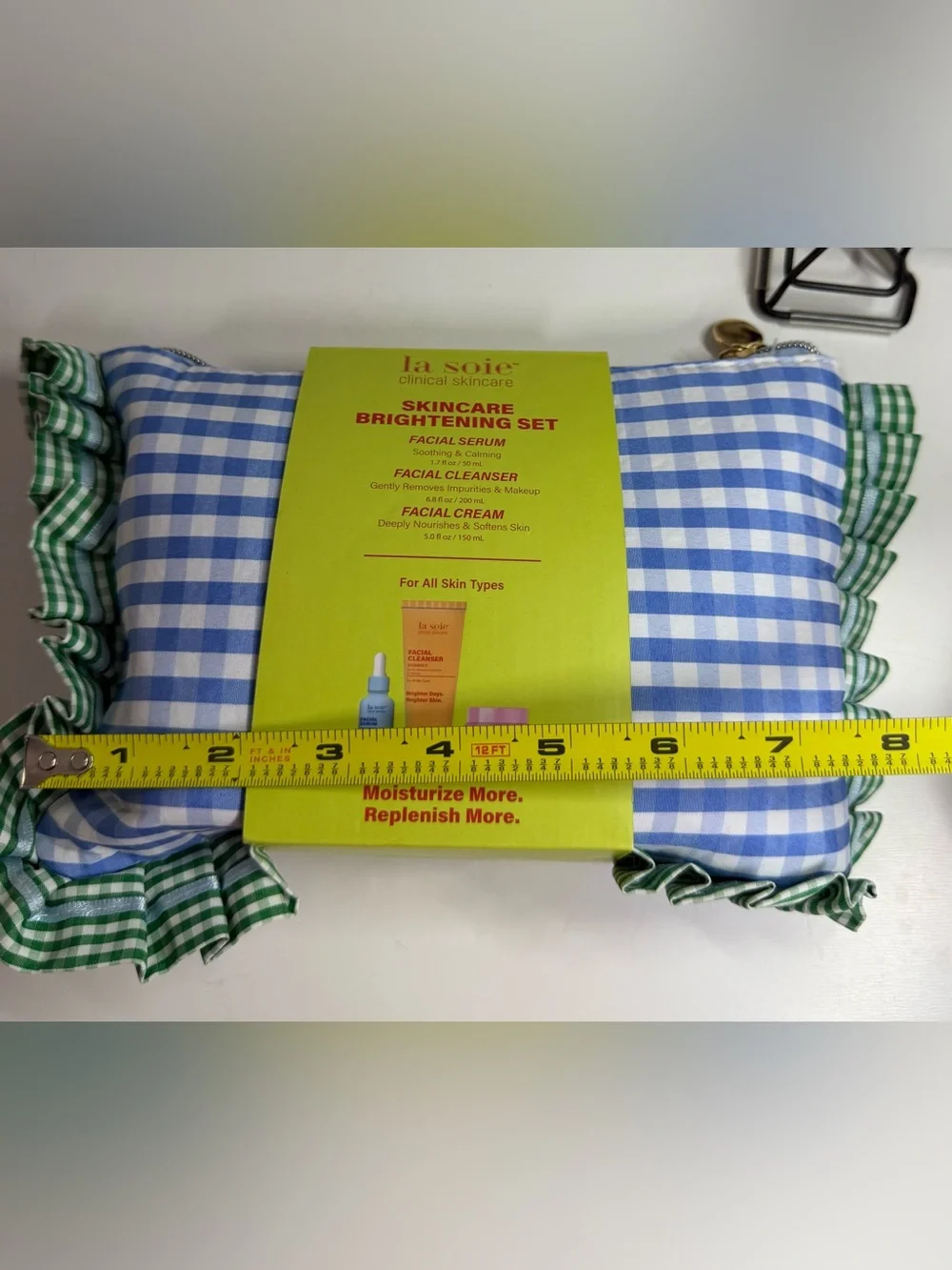 Skincare Brightening Set - Blue & White Gingham Pouch